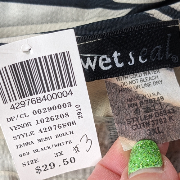 Wet Seal NWT Zebra mesh ruched one shoulder dress 3XL black cream - Picture 17 of 17